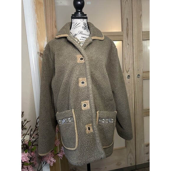 Vintage Haband Womens Coat Jacket M Buttons Reversible Fleece Brown Collared - Picture 1 of 13